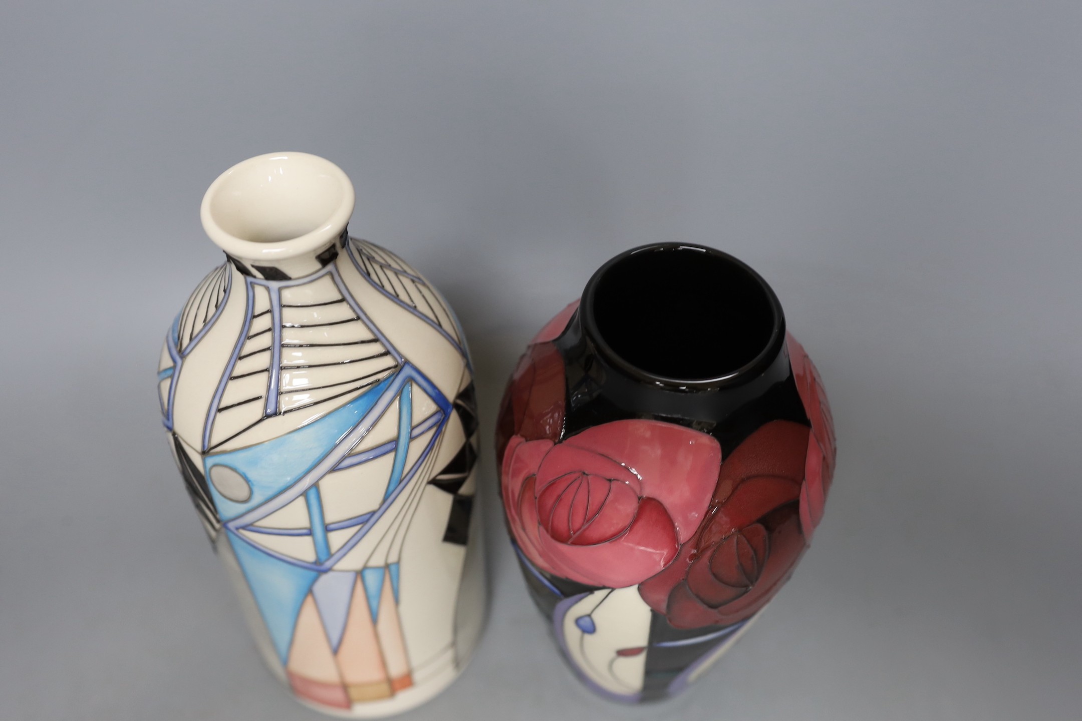 A Moorcroft Mackintosh design vase and a Moorcroft St Pancras Arches of Blue vase, 24cm